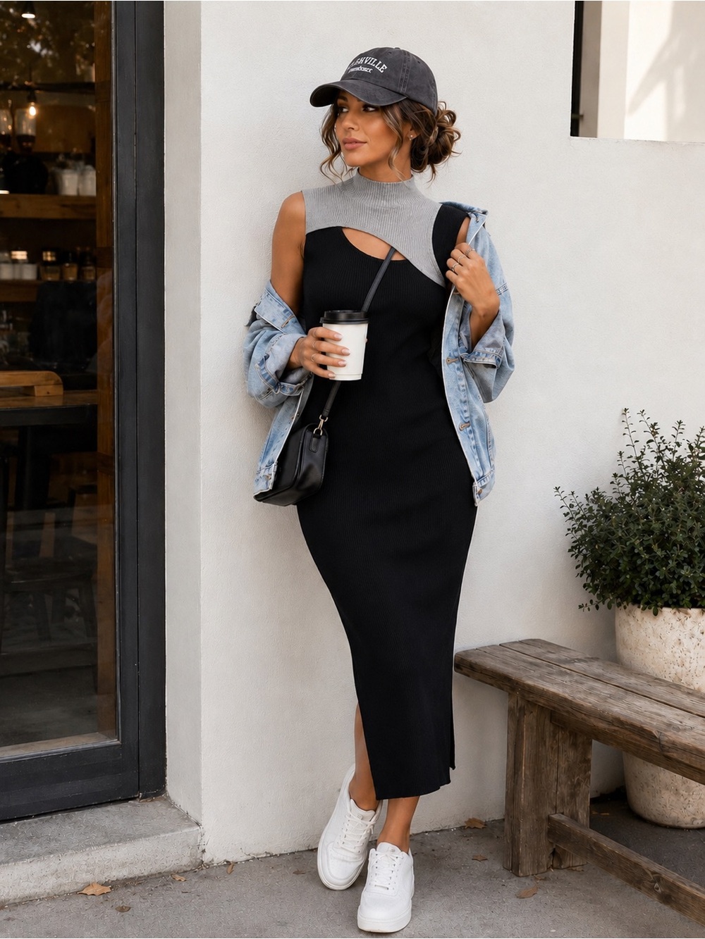 NWT Sleeveless Black Ribbed Midi Dress | Medium / Large | Almost Famous
